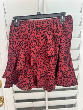 Red Leopard Print Ruffle Skirt - Women